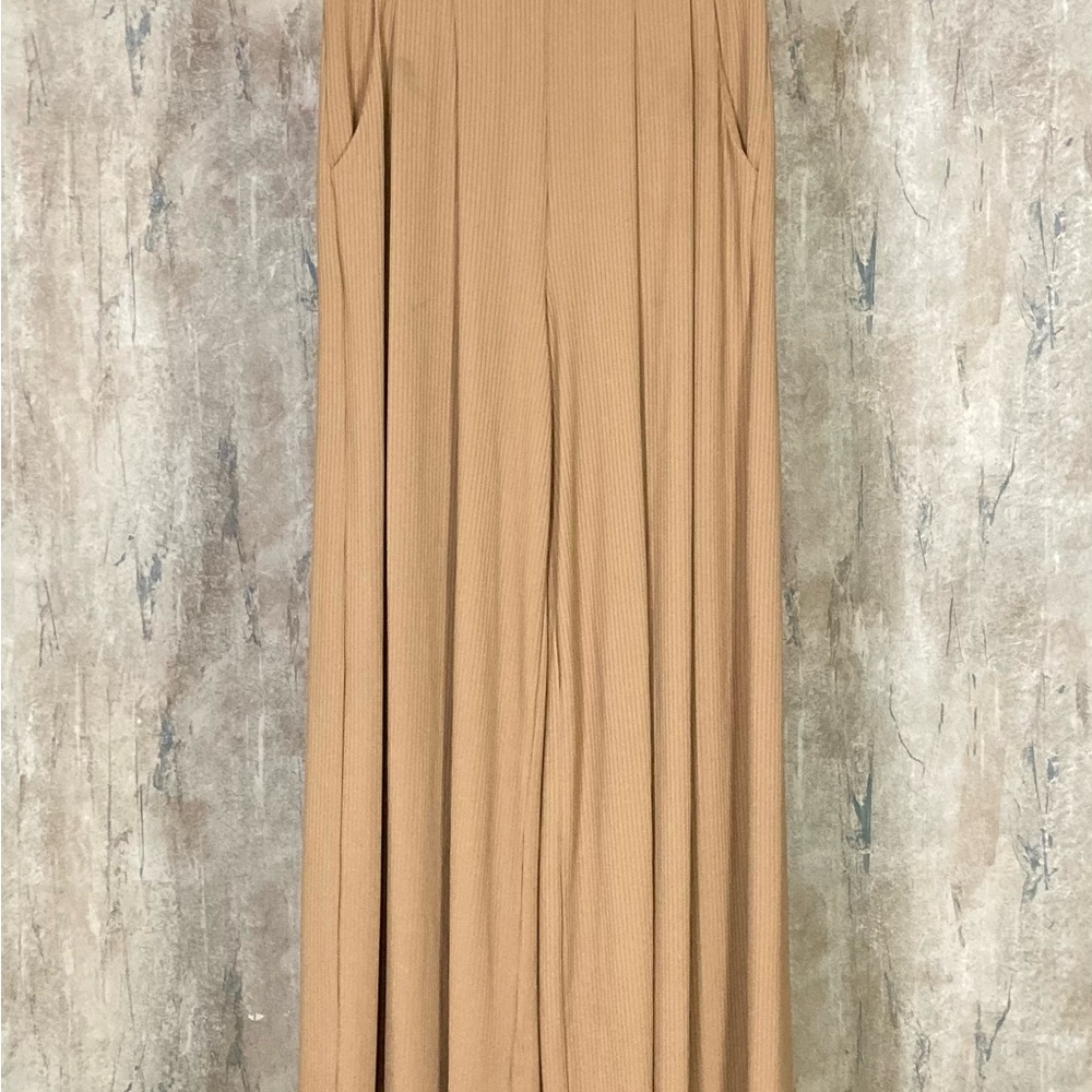 Three Bird Nest Ribbed Wide-Leg Pants in Camel
